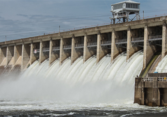 Floodgates open on the historic Bagnell Dam at Lake of the Ozarks in Osage Beach, Missouri