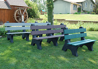 Various sized recycle benches made from scrap tires