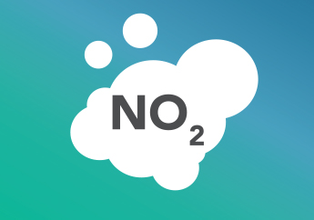 A white cloud with the chemical formula for nitrogen dioxide, which is NO2