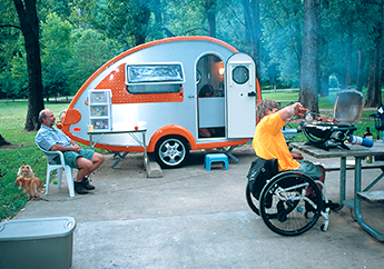 A family camping in an rv at a Missouri State Park