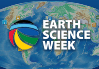 Northern hemisphere from space with the Earth Science Week logo in the center