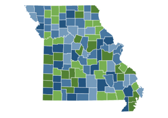The 114 Soil and Water Conservation Districts depicted on a map of Missouri