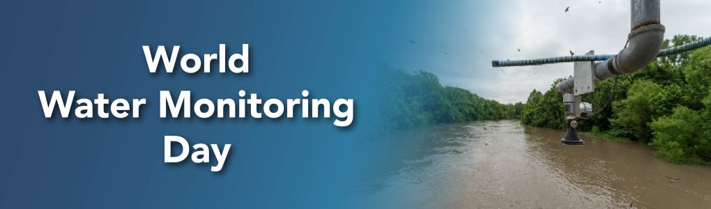A streamgage takes water-surface elevation measurements from the bridge above to monitor possible flooding