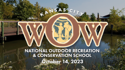 National Outdoor Recreation and Conservation School Announcement with water feature and bridge in background.