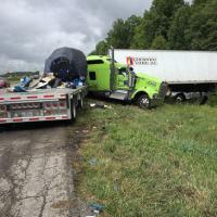 Environmental emergency response responded to a tractor trailer accident near Kingdom City to contain diesel fuel from saddle tanks of two semi-trucks.