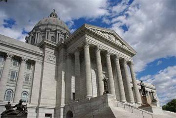 The front of the Missouri State Capitol facing High St. and the Missouri Supreme Court