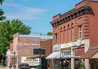 Buildings in a rural Missouri town.