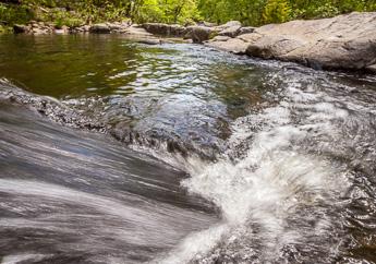 Water in a stream flowing over rocks