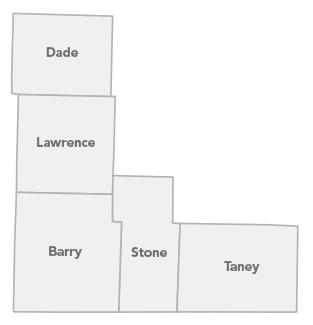 District N Map - Southwest Missouri Solid Waste Management District, showing Dade, Lawrence, Barry, Stone and Taney counties