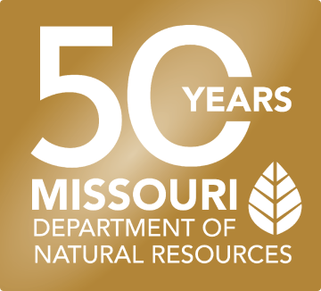 50 Years Missouri Department of Natural Resources on a gold background