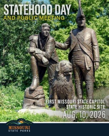 Lewis and Clark with their dog Seaman bronze statue.